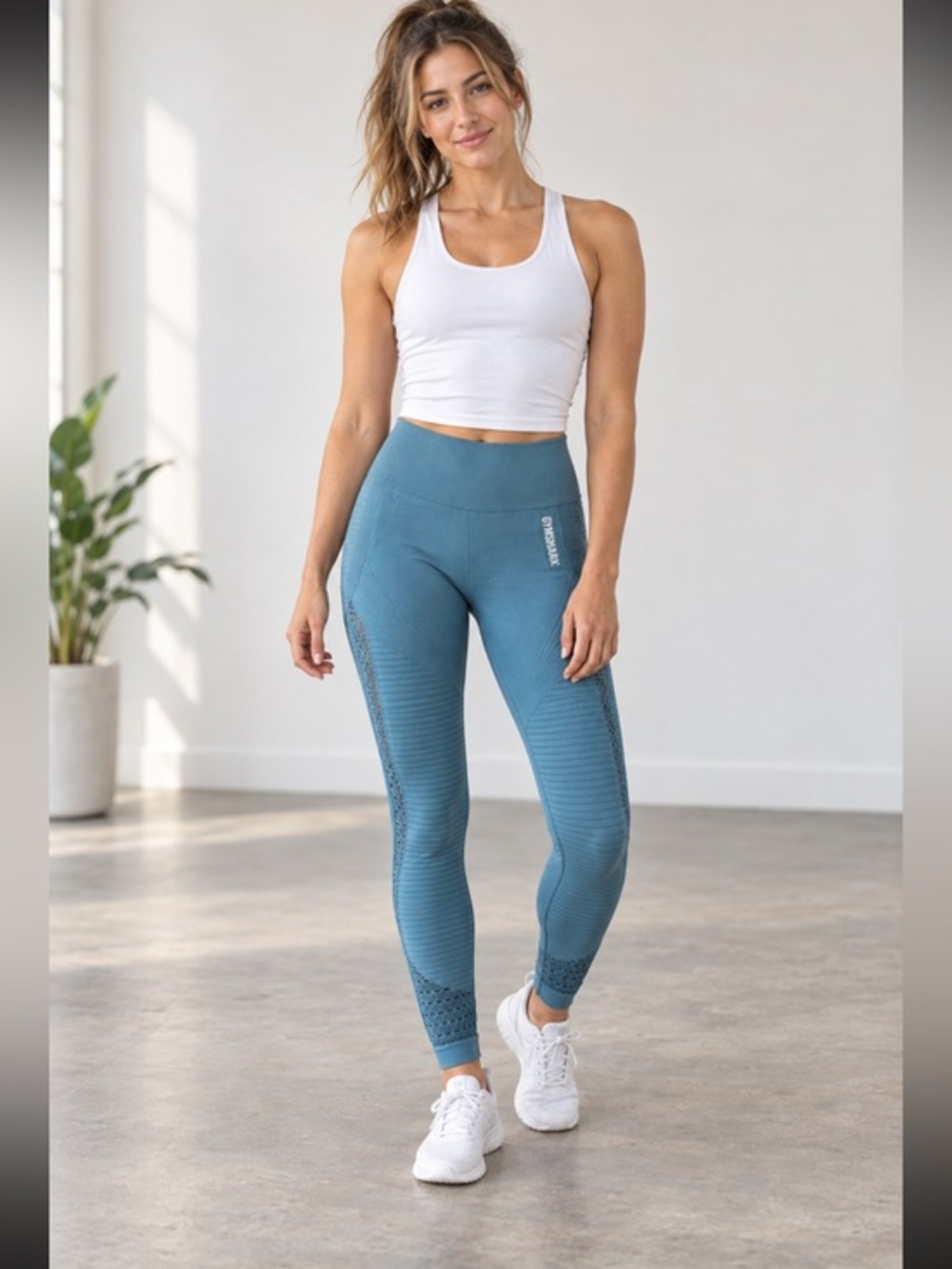 Gymshark Teal Blue High Waist Seamless Workout Leggings Small